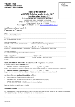 VILLE DE NICE FICHE D`INSCRIPTION AUDITION Ballet du lundi 6
