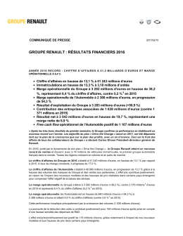 GROUPE RENAULT : RÉSULTATS FINANCIERS 2016