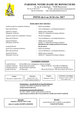 Feuille d`informations du 6 au 26 f&eacute;vrier 2017