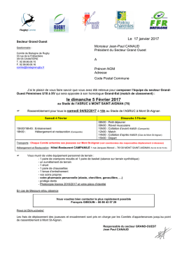 Convocation - Match du 5 f&eacute;vrier 2016