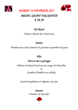 Notre menu Saint Valentin - Hotel Terminus Figeac, Figeac