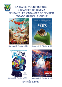 la mairie vous propose 4 seances de cinema pendant les vacances
