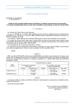 Arrêté du 28 novembre 2016 portant inscription au tableau d