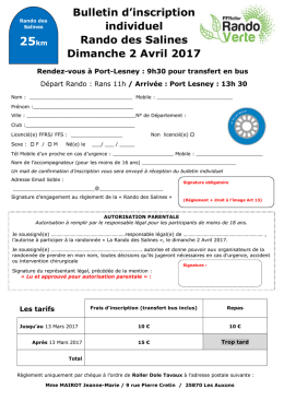Bulletin inscription 25 km Rando des Salines 02 04 2017