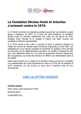 La Fondation Nicolas Hulot et Interbev s`unissent contre le CETA