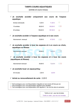 Tarifs cours aquatiques
