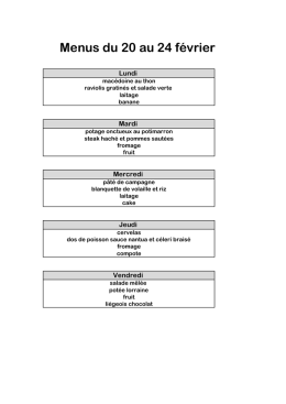 Menus du 20 au 24 f&eacute;vrier