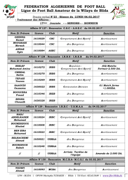 p.v n°23 du lundi 06 fevrier 2017 - Ligue de Foot ball wilaya de BLIDA