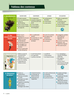 Tableau des contenus