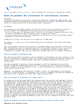 Dates de paiement des cotisations et contributions sociales