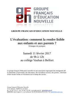 L`évaluation: comment la rendre lisible aux enfants et aux parents ?