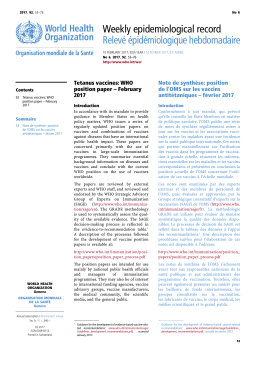 Weekly epidemiological record Relevé épidémiologique
