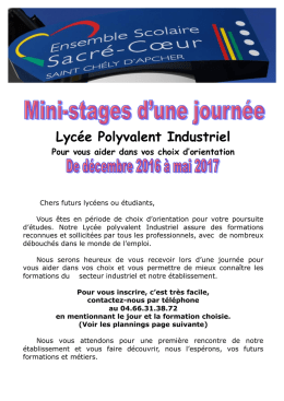 Formations du Lyc&eacute;e Industriel - Ensemble Scolaire Sacr&eacute; Coeur