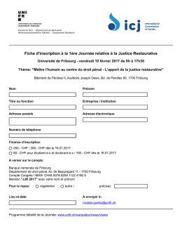 Fiche d`inscription &agrave; la 1&egrave;re Journ&eacute;e relative &agrave; la Justice Restaurative