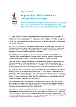 Le projet Paris 2024 présenté aux ambassadeurs étrangers