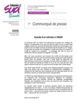 Communiqu&eacute; de presse - SUD sant&eacute; AP-HP