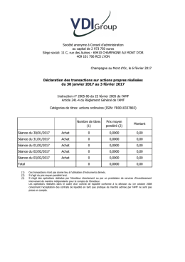 D&eacute;claration des transactions sur actions propres