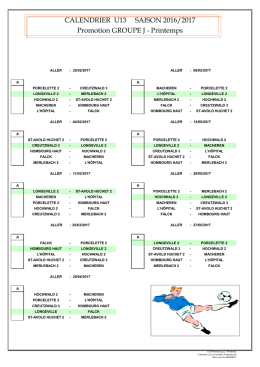 CALENDRIER U13 SAISON 2016/2017 Promotion GROUPE J