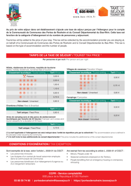 tarifs de la taxe de s&eacute;jour* / tourist tax price