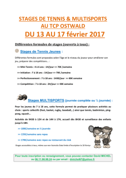 Stage de tennis Vacances F&eacute;vrier