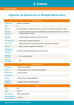 Ingenieur de Recherche en Biologie Moléculaire