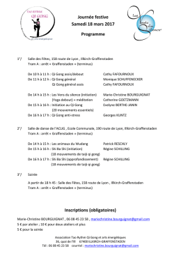 Journ&eacute;e festive Samedi 18 mars 2017 Programme
