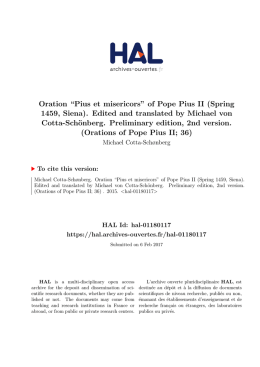 Oration "Pius et misericors" of Pope Pius II (Spring 1459 - Hal-SHS