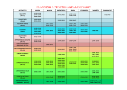 PLANNING ACTIVITES AQUALANE`S 2017