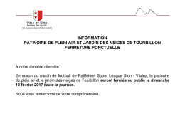 information patinoire de plein air et jardin des neiges de tourbillon