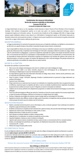 nature de la fonction : qualifications requises : les