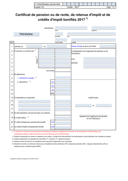 Certificat de pension ou de rente, de retenue d`imp&ocirc;t et de cr&eacute;dits d