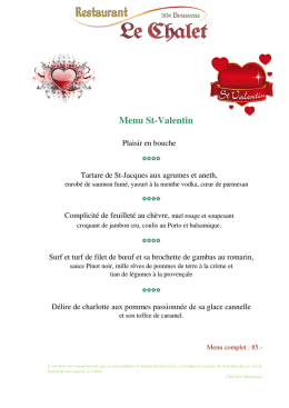 Menu St-Valentin - Restaurant Chalet Boussens