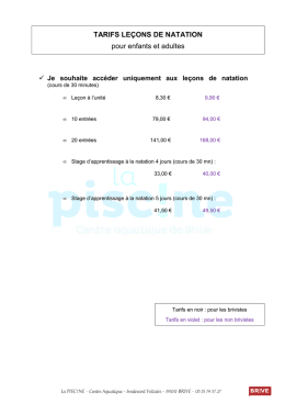 Tarifs Leçons de natation