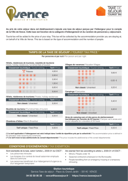tarifs de la taxe de séjour* / tourist tax price