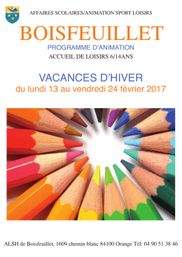 Programme des vacances de février 2017 à Boifeuillet