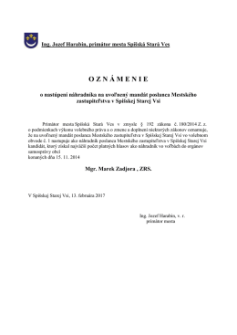 Oznámenie o nastúpení náhradníka na post poslanca Mestského