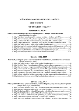 Jedálny lístok - Reštaurácia Barborka