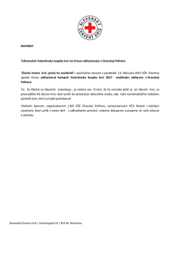 NOVINKY Tohtoročn&aacute; Valent&iacute;nska kvapka krvi na Orave