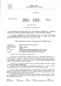 Oznámenie o začatí konania na zmenu dokončenej stavby