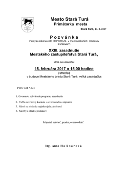 XXIII. zasadnutie Mestského zastupiteľstva Stará