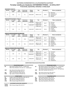 Rozvrh výučby románskych a slovanských jazykov pre externistov