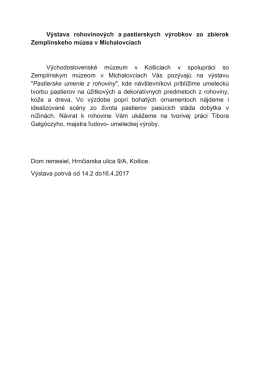 výstava v Košiciach zo zbierok Zemplínskeho múzea, tlačová správa.