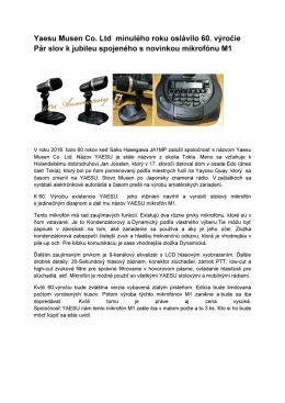 Yaesu Musen Co. Ltd minulého roku oslávilo 60. výročie Pár slov k