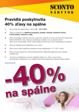 Pravidlá poskytnutia 40% zľavy na spálne
