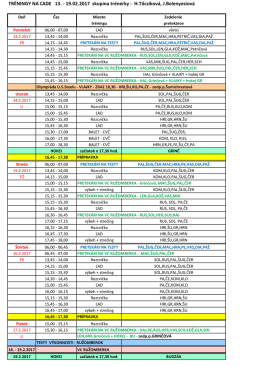 Rozpis tréningov 13. - 19.02.2017 p. trénerky H. Tőczikovej a J
