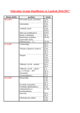 Náhradný termín klasifikácie za 1.polrok 2016/2017