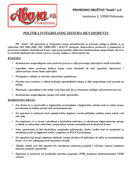 POLITIKA INTEGRISANOG SISTEMA MENADžMENTA