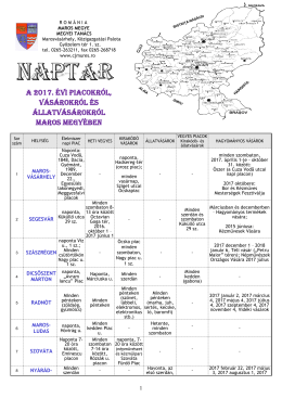 A piacok, vásárok és állatvásárok naptára