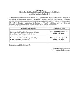 Tájékoztató Kazincbarcikai Szociális Szolgáltató Központ