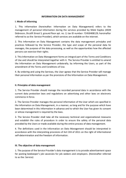 hereinafter: Information on Data Management